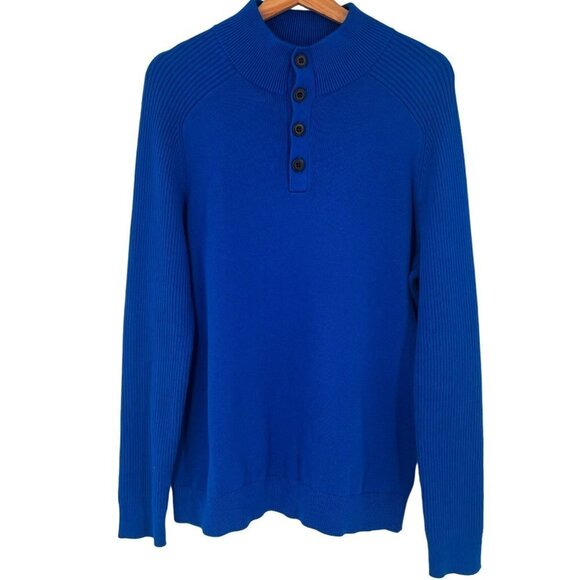 Express Other - Express Henley Button Up Pullover Sweater Knit Top Long Sleeve Cobalt Blue Med